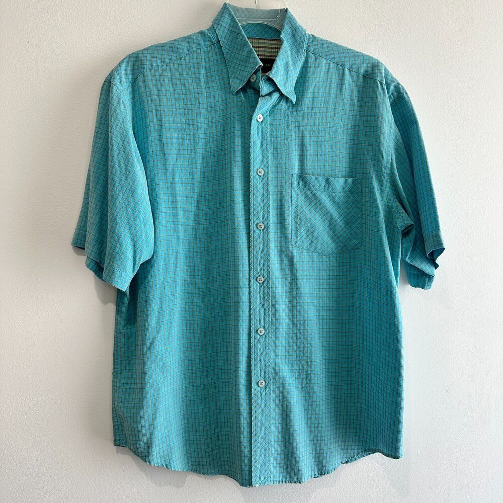 Bugatchi Uhmo Men's Shirt Size L Button Up Short Sleeve Classic Fit Blue - Picture 1 of 6